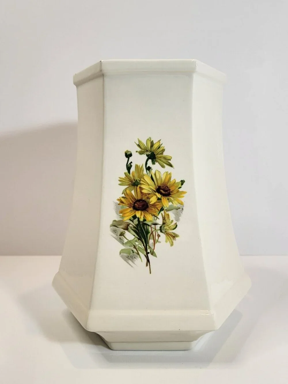 Vintage Paden City Hexagonal Vase, Sunflower Motif, Mid-Century Ceramic Bud Vase